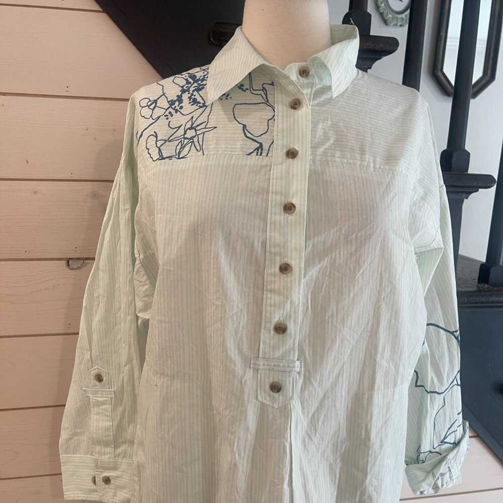 025 By Anthropologie Long Sleeve Popover Shirt Dress NWOT Oversized Size XS - Picture 10 of 12